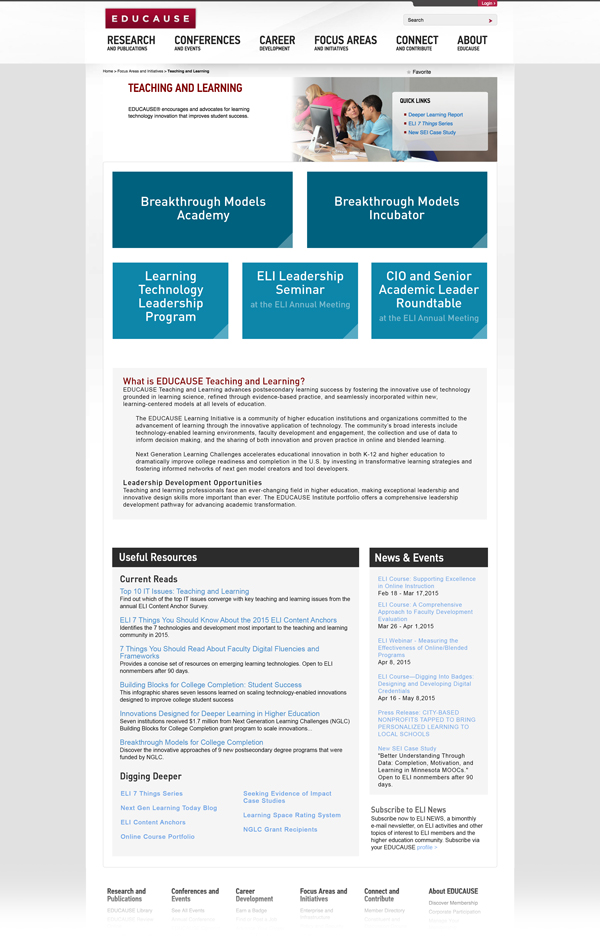 After - Landing Page for the EDUCAUSE Teaching and Learning Inititative