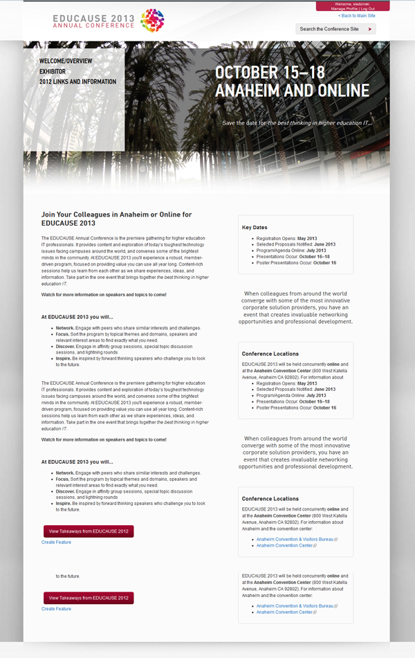 Home Page for the EDUCAUSE 2013 Annual Conference